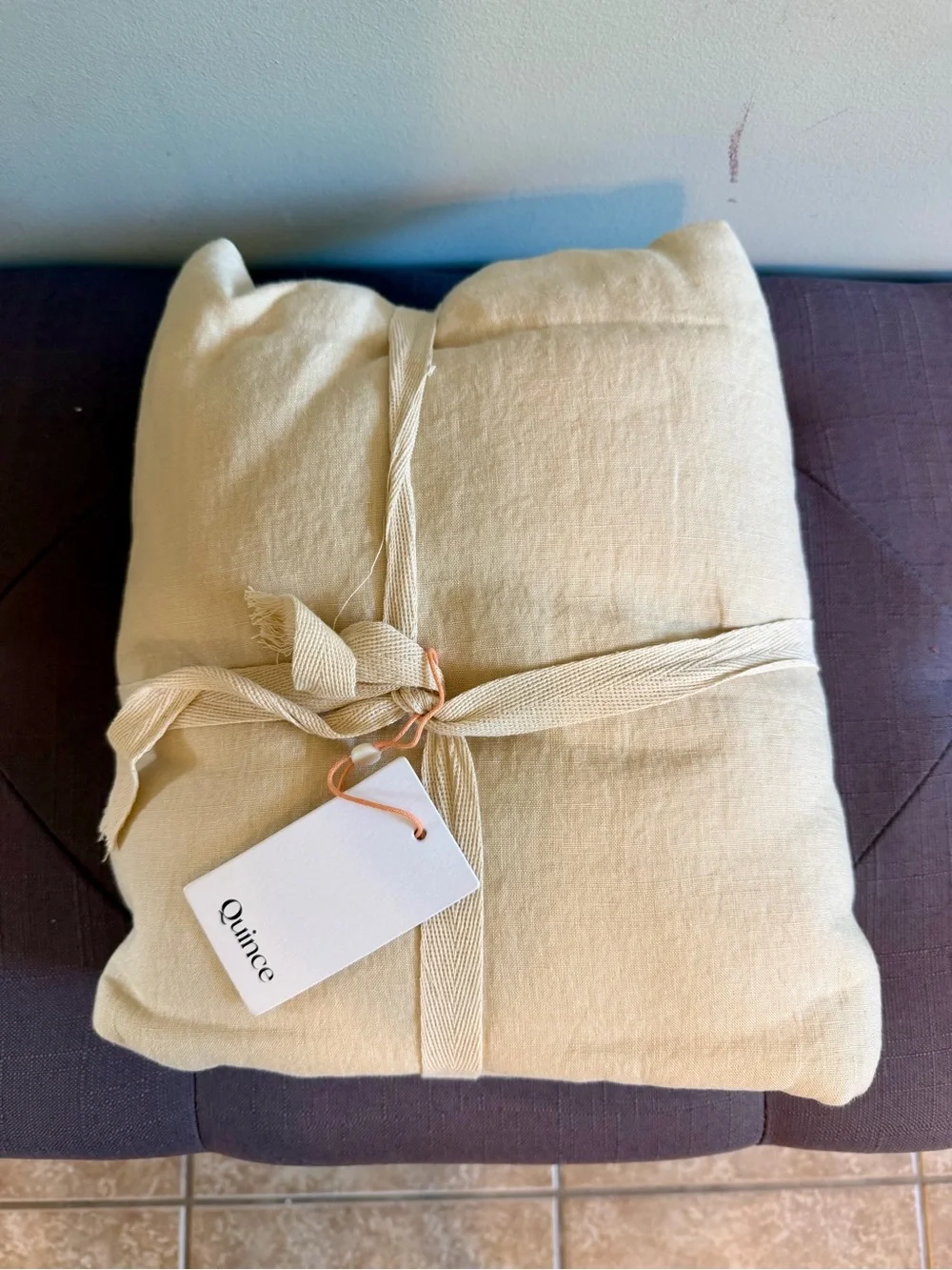 NWT Quince Luxury European Linen Oat/Espresso Piped Duvet Cover!